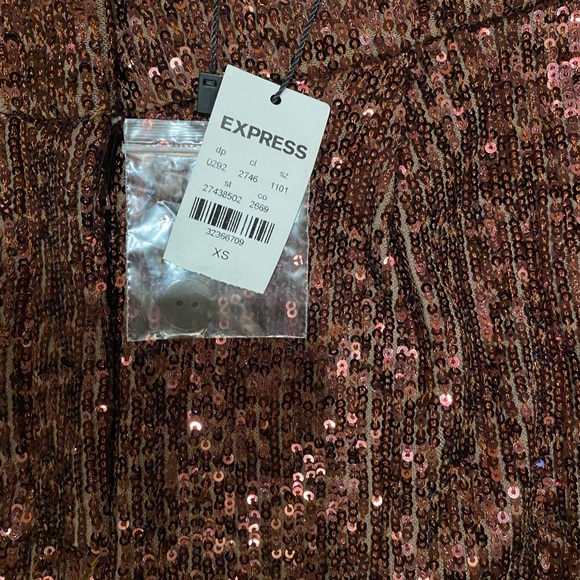 NEW EXPRESS $108 RICH ESPRESSO HIGH WAISTED SEQUIN PLEATED CROPPED PANTS - Picture 2 of 6